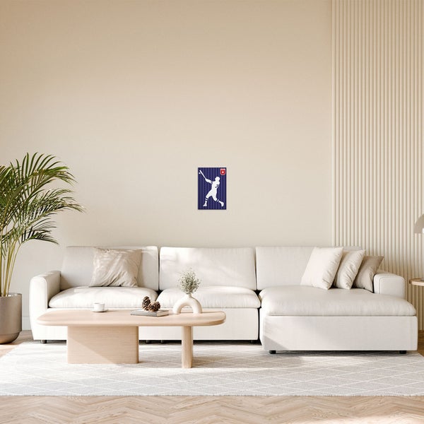 Illustration eines Baseballspielers an einer Wand im Wohnzimmer