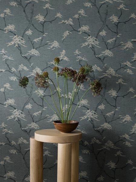 Borastapeter Tapete Blätter Graublau - 53 cm x 10.05 m - 660288