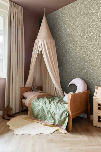 ESTAhome Tapete Blumen Hellolivgrün - 50 x 900 cm - 131251