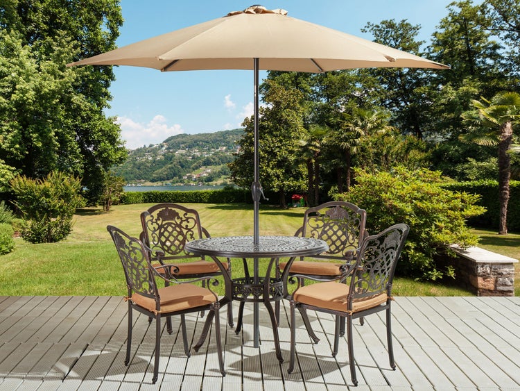 Gartenmöbel Set 4-Sitzer SALENTO mit Schirm (16 Optionen) Metall Dunkelbraun