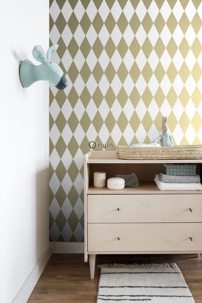 Origin Wallcoverings Tapete Karomuster Weiß und Gold - 53 cm x 10.05 m - 347669