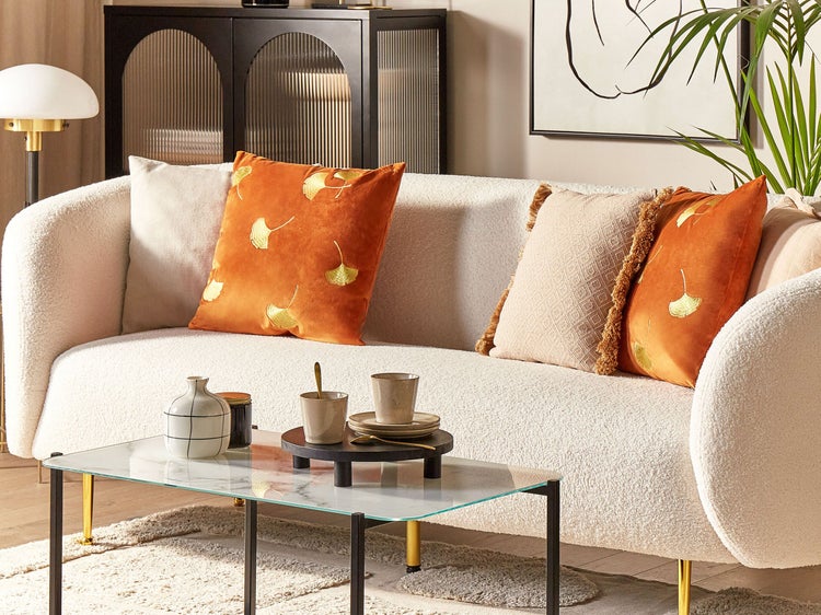 Dekokissen 2er Set TULIP Samtstoff 45 x 45 cm Orange Pflanzenmuster