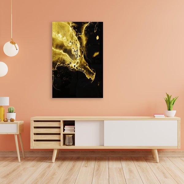 Blattgoldbild | Kunst | Gold | Abstrakt | Wandbild mit Blattgold Applikationen| Handarbeit | Deko | AGPB00025, Format: 50x70cm