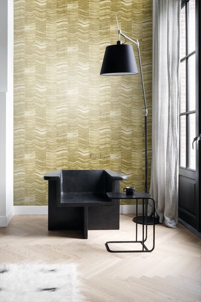 Origin Wallcoverings Tapete Zick-Zack-Mamorstreifen Ockergelb - 53 cm x 10.05 m - 337247
