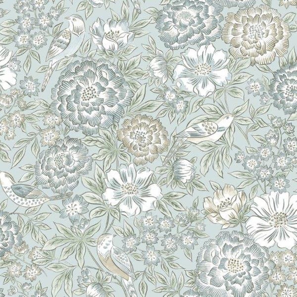 Borastapeter Tapete Blumen und Vögel Graublau - 53 cm x 10.05 m - 660862