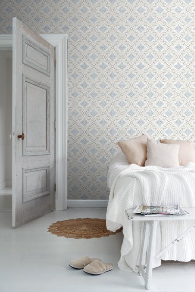 Duro Tapete Fliesenmuster Graublau und Beige - 53 cm x 10.05 m - 661168