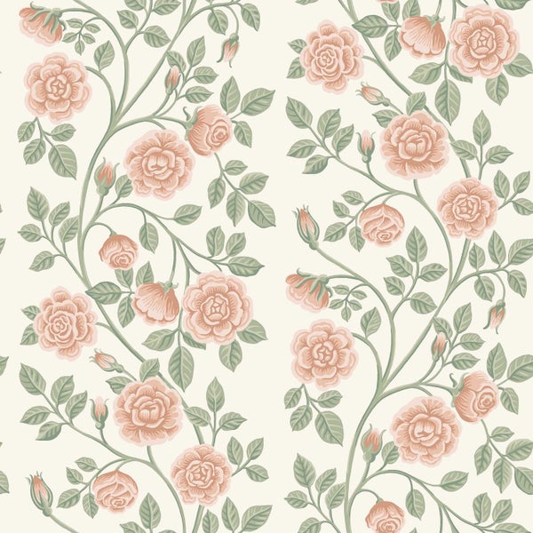 Borastapeter Tapete Blumen Rosa und Grün - 53 cm x 10.05 m - 662675