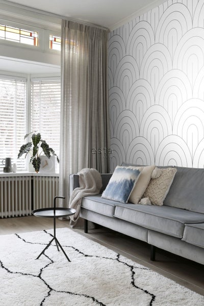 ESTAhome Fototapete Art Decó Muster Weiß und Schwarz - 150 x 300 cm - 158935