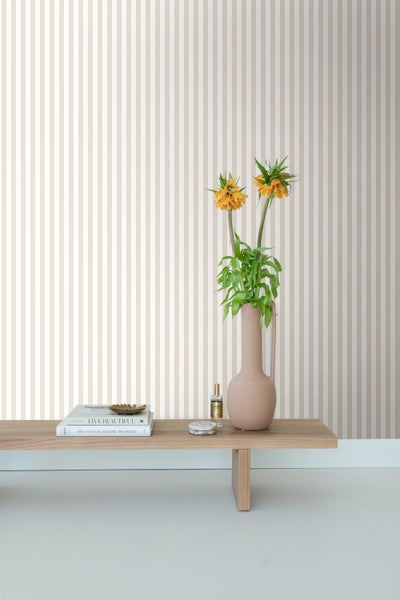 ESTAhome Tapete Streifen Beige und Weiß - 53 cm x 10.05 m - 130949