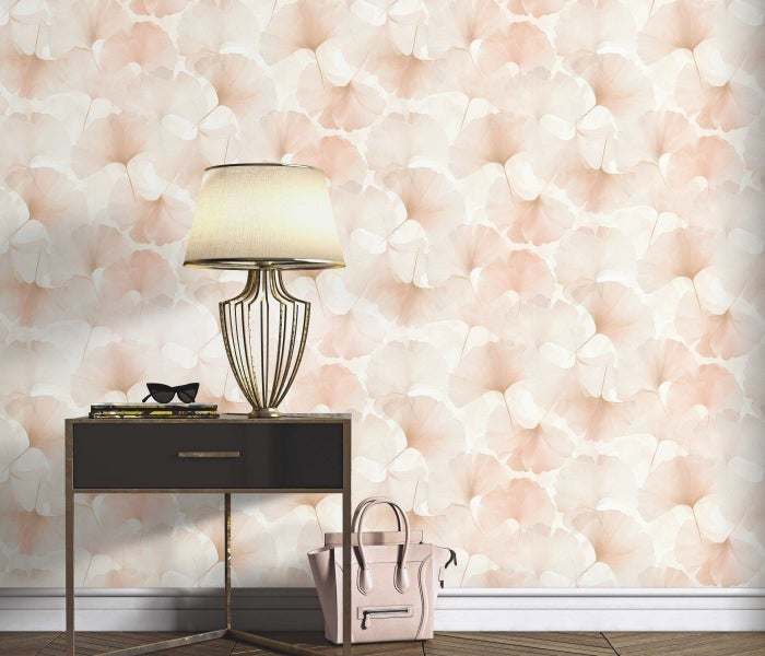 Erismann Tapete Ginkgoblätter Rosa und Beige - 53 cm x 10.05 m - 662390