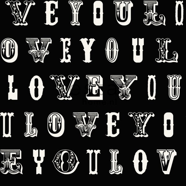 ESTAhome Tapete love you - Sprüche Schwarz und Weiß - 53 cm x 10.05 m - 136836