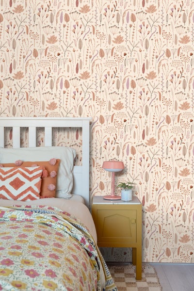 ESTAhome Tapete Feldblumen Beige, Terrakotta und Lila - 50 x 900 cm - 131161