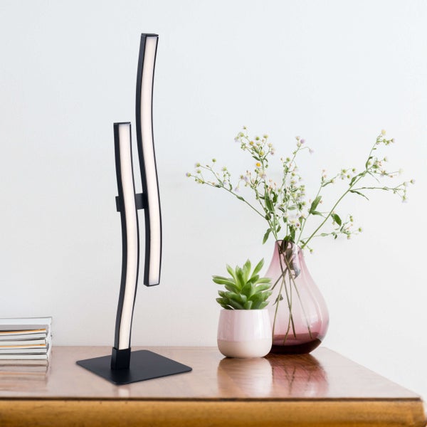 LED Tischleuchte Onda,  Tischlampe aus Metall und Kunststoff in Schwarz,, mit fest verbauten LEDs, Beleuchtung für Wohnzimmer, Büro oder Nachttisch 44 cm hoch