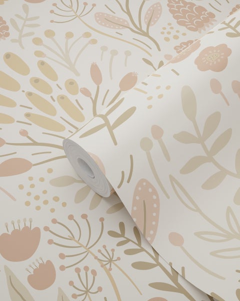 ESTAhome Tapete Blätter und Blumen Beige und Terrakotta - 50 x 900 cm - 131385