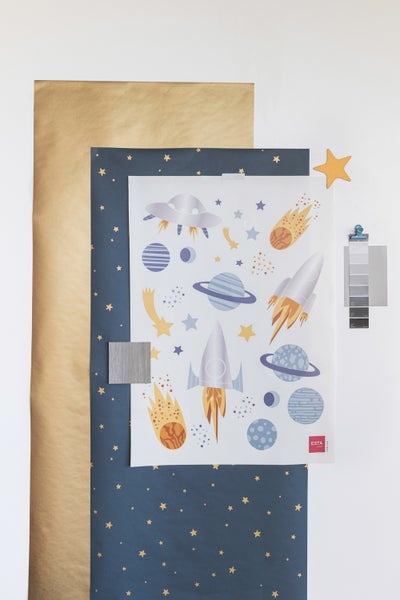 ESTAhome Wandtattoo Weltraum Blau, Grau und Gelb - 47.5 x 66 cm - 156109