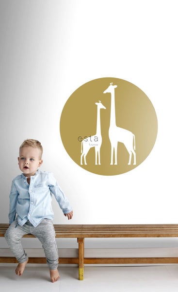 ESTAhome selbstklebende runde Tapete Giraffen Ockergelb und Weiß - Ø 70 cm - 158978