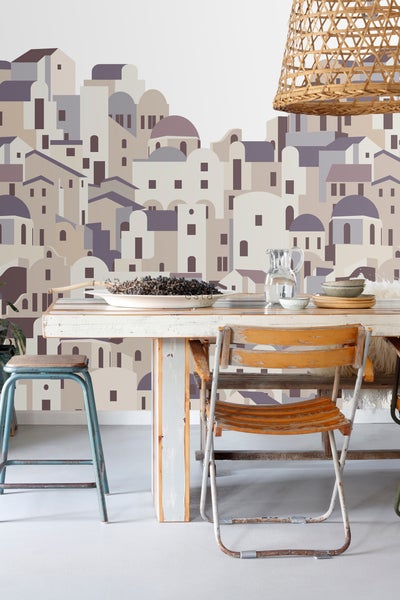 ESTAhome Fototapete Mediterrane Häuser Beige und Grau - 200 x 279 cm - 159260