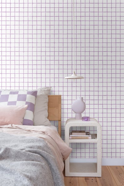 ESTAhome Tapete Karomuster Lila und Weiß - 50 x 900 cm - 131276