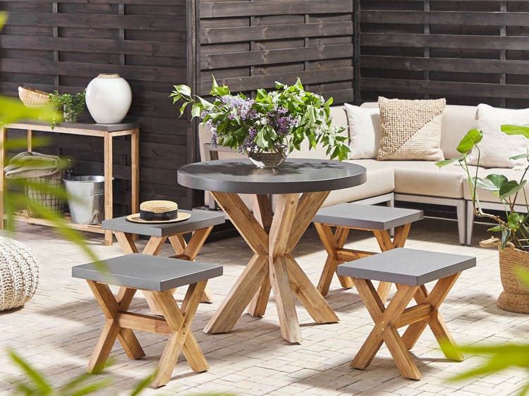 Gartenmöbel Set mit Hockern 4-Sitzer OLBIA Beton Grau