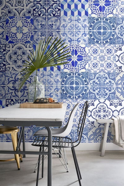 ESTAhome XXL-Vliestapete große Fliesen Indigoblau - 50 x 900 cm - 158002