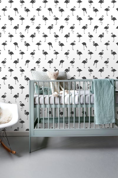 ESTAhome Tapete Flamingos Schwarz und Weiß - 53 cm x 10.05 m - 138993