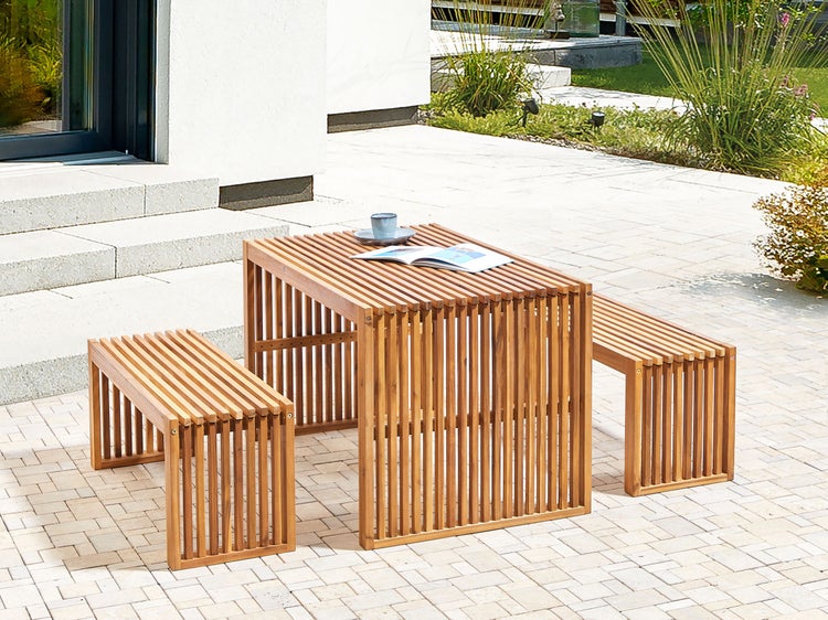 Gartenmöbel Set mit Bänken 4-Sitzer BELLANO Akazienholz Braun