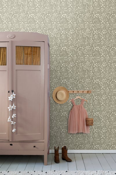 ESTAhome Tapete Blumen Hellolivgrün - 50 x 900 cm - 131251