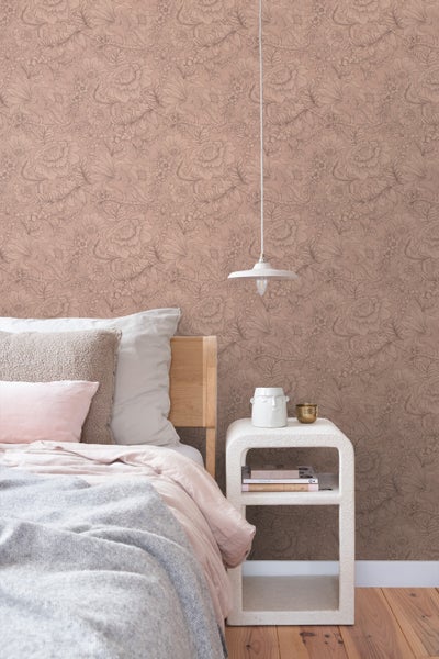 ESTAhome Tapete Blumenmuster Terrakottarosa - 53 cm x 10.05 m - 139794