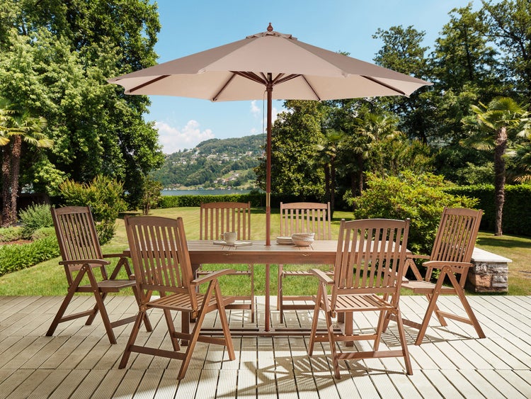 Gartenmöbel Set 6-Sitzer AMANTEA mit Schirm Akazienholz Sandbeige