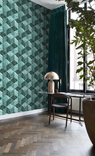 Origin Wallcoverings Tapete 3D Marmor Motiv Smaragdgrün - 53 cm x 10.05 m - 347319
