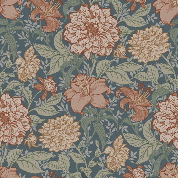 ESTAhome Tapete Blumenmuster Graublau - 53 cm x 10.05 m - 139642