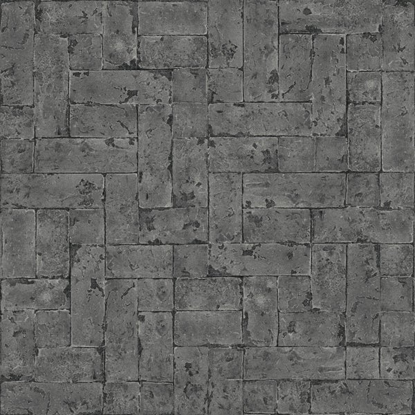 Origin Wallcoverings Tapete Backstein-Optik Schwarz - 53 cm x 10.05 m - 347571