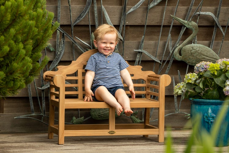Teak Kinderbank 80 cm unbehandelt premium verspieltes Design