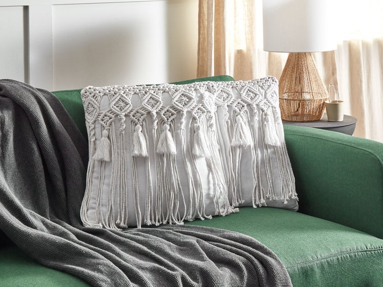 Dekokissen 2er Set BAMIAN Baumwolle 45 x 45 cm Cremeweiß Geometrisches Muster