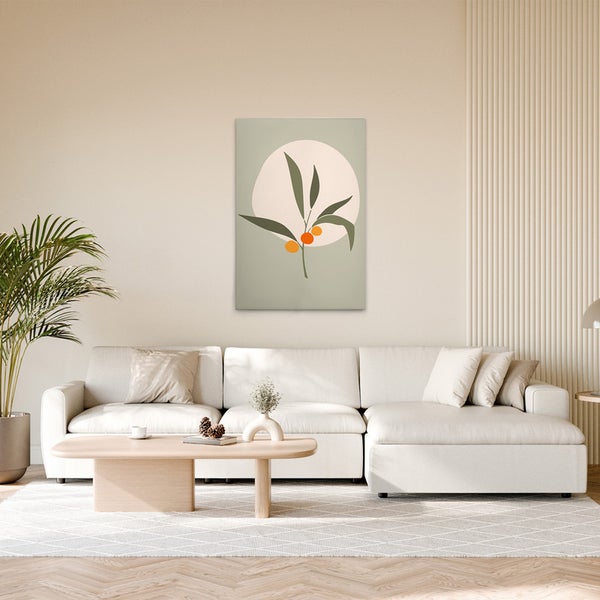 Wohnzimmer mit Leinwanddruck eines Pflanzenmotivs