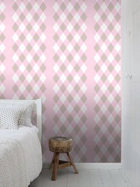 ESTAhome Tapete Karomuster Babyrosa - 53 cm x 10.05 m - 114925