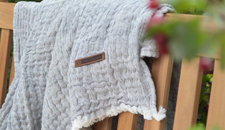 Decke Wohndecke Gartendecke Plaid 170 x 130 cm grau premium Baumwoll-Leinen-Mix