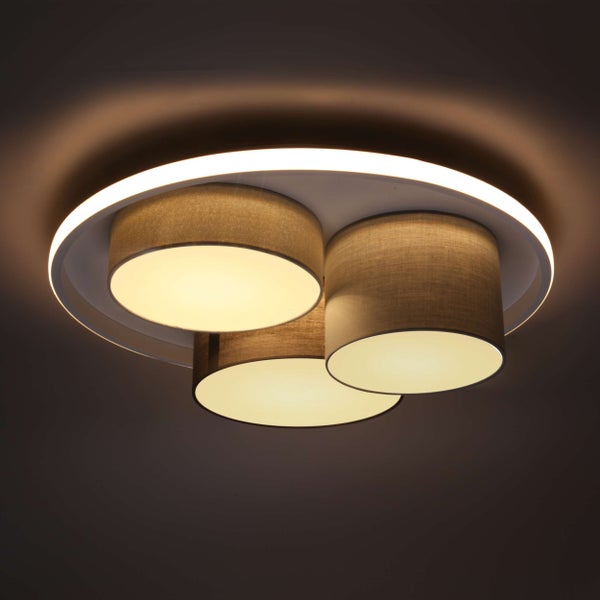 3er-LED Deckenleuchte EPPAN Ø 56cm, aus Metall, Kunststoff und Textil in Grau, integrierte LEDs,  Beleuchtung für Wohnzimmer, Büro oder Eingangsbereich