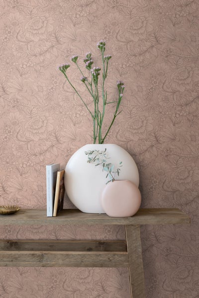 ESTAhome Tapete Blumenmuster Terrakottarosa - 53 cm x 10.05 m - 139794