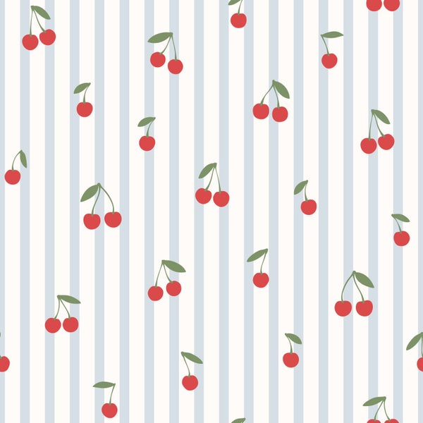 Tapetenrolle mit Kirschmuster und Streifen