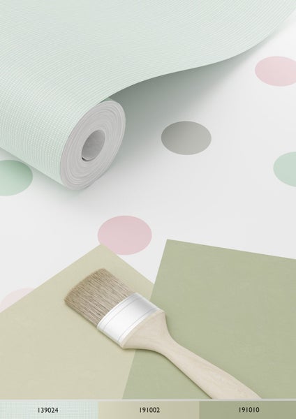 ESTAhome Tapete Punkte Rosa, Grün und Grau - 53 cm x 10.05 m - 139040