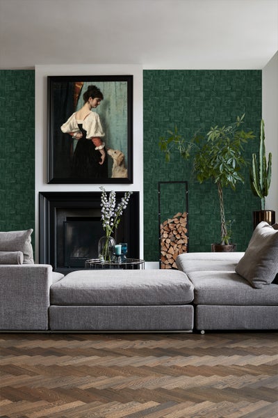 Origin Wallcoverings Tapete quadratische Holzstücke Dunkelgrün - 50 x 900 cm - 347934