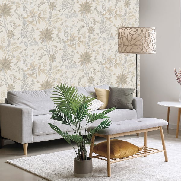 Sanders und Sanders Tapete tropische Blätter Beige und Grau - 53 cm x 10,05 m - 640724