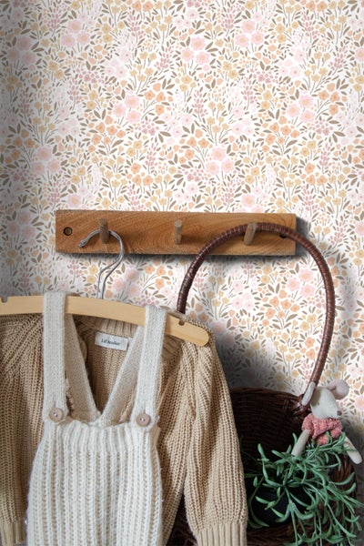 ESTAhome Tapete Blumen Hellrosa und Beige - 53 cm x 10.05 m - 139533