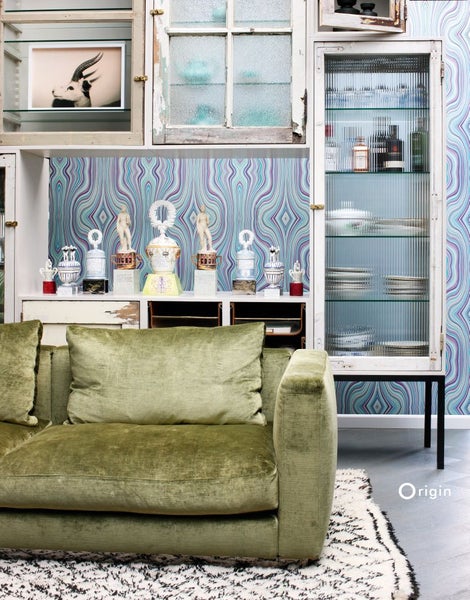 Origin Wallcoverings Tapete grafische Linien Türkis und Lila - 53 cm x 10.05 m - 347226