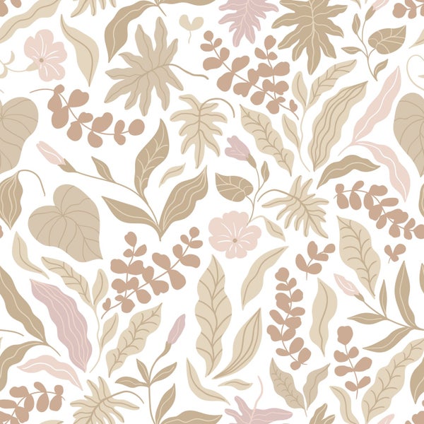 ESTAhome Tapete Blätter und Blumen Beige und Rosa - 50 x 900 cm - 131047