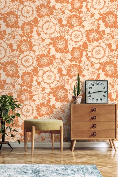 ESTAhome Tapete Retro Blumen Orange - 50 x 900 cm - 131524