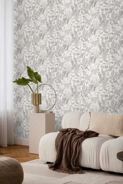 Sanders und Sanders Tapete tropische Blätter und Blüten Grau - 53 cm x 10 m - 640241