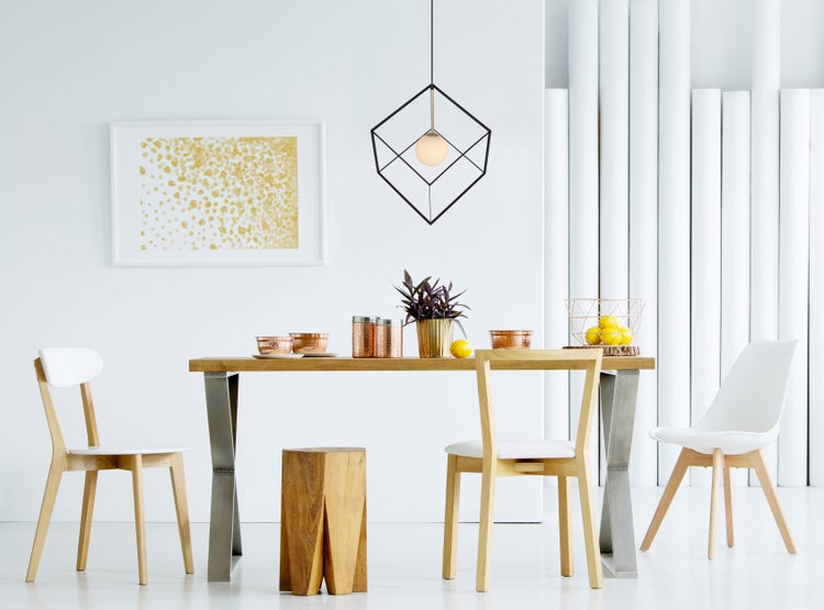 Pendelleuchte CADRE, Pendellampe Retro aus Metall und Glas in Schwarz, und Weiß mit G9-Fassung, 30 cm Seitenlänge, für Wohnbereich und Büro.