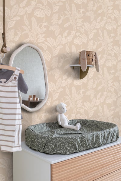 ESTAhome Tapete Affen und Dschungelblätter Beige - 50 x 900 cm - 139858